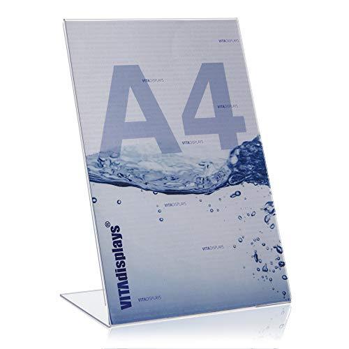 VITAdisplays® - Espositore pubblicitario a forma di L in formato verticale, in plexiglas® originale Confezione singola. DIN A4 trasparente