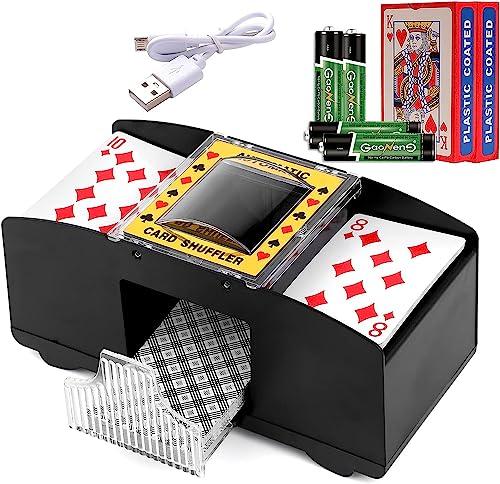 SZBJSMF Distributore Carte Gioco Elettronico USB, Mischia Carte Automatico con Batteria, Cavo usb e 2 Paia di Poker, Mescolatore Carte da Gioco per Uno, Poker, Burraco, Blackjack
