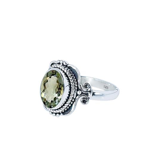 Anello fatto a mano con pietra preziosa Prasiolite Gems Vibes, anello in argento sterling 925 e ametista verde per donna, regalo perfetto per lei, taglia 9