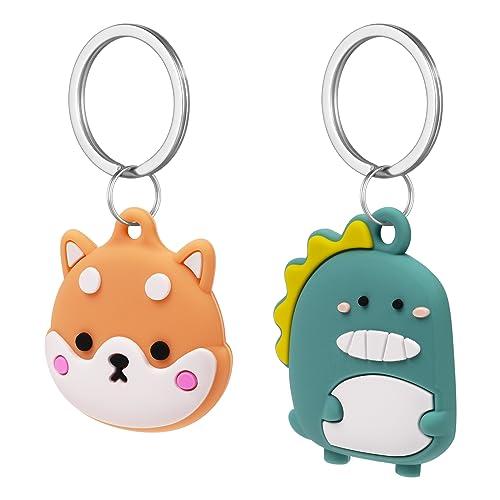 AXFEE Airtags in Silicone Lavabile, Porta Air Tag per GSP Apple, Airtag Cover per Chiavi Zaini e Animale, Portatile, Anti-graffio, Mantiene un Segnale Forte-Shiba Inu + Menglong Verde