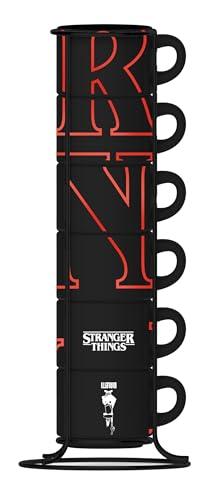 Bialetti Set da 6 Tazzine Impilabili Stranger Things – Fluorescenti, si illuminano e cambiano colore al buio, non adatte alla lavastoviglie, 80 ml ciascuna, Nero