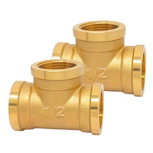 Raccordo a T 90° G1/2 pollici filettatura femmina ottone,2pzs Raccordo a T in ottone G1/2” (Ø19,5 mm),DN15,Filettatura femmina del collettore di derivazione adatto per acqua potabile