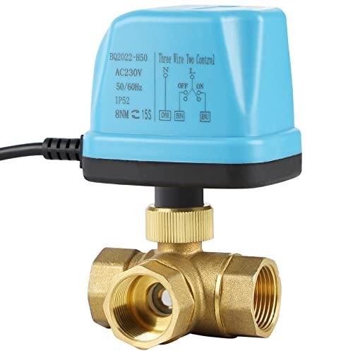 SWAWIS Elettrovalvola Motorizzata 3 Vie DN20 3/4 Pollici 230V - Valvola a Sfera Elettrica Ottone, Blu