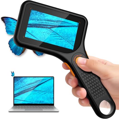 Microscopio portatile 500x per adulti/bambini, microscopio Ahalfcit con schermo IPS da 3,0 pollici con 8 luci LED regolabili, microscopio digitale ricaricabile, compatibile con PC View - Nero