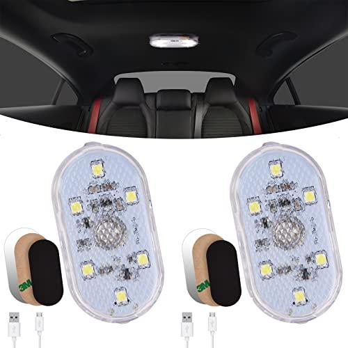URAQT Luce Notturna LED per Auto, 2 Pezzi Luci Abitacolo Auto con 6 LEDs, Luce LED del Sensore con Interruttore Tattile, Ricaricabile Tramite USB per Autos, Casa, Ufficio
