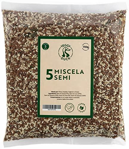 Veggy Duck - Mix 5 Semi (700g) | Miscela di 5 Semi (Zucca, Lino, Chia, Girasole, Sesamo) | Ideale per Pane, Insalate, Yoghurt o Snack