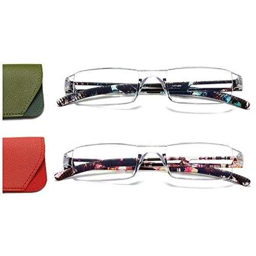 Hubeye 2 Paia Occhiali da lettura Ultraleggeri Montatura Trasparente Anti luce blu con Custodia in Pelle per Uomo e Donna 3.50