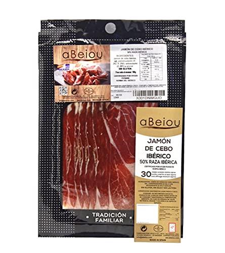 aBeiou. 100gr PROSCIUTTO IBERICO AFFETTATO. Stagionato +30 mesi a Guijuelo (spagnolo). Certificato di garanzia Hycer. 1 pacchetto 100gr.