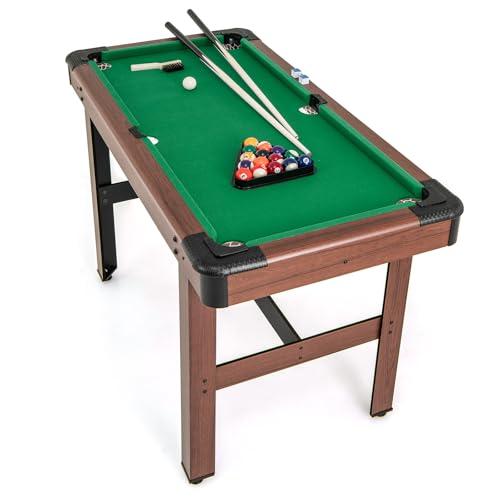 HOMASIS Tavolo da Biliardo, Mini Tavolo da Biliardo in Legno con 16 Palline, 2 Steccole, 2 Gessi, Triangolo, Spazzola, Gioco da Carambola da Casa, Bar, per Bambini e Adulti, 122 x 61 x 76 cm (Verde)