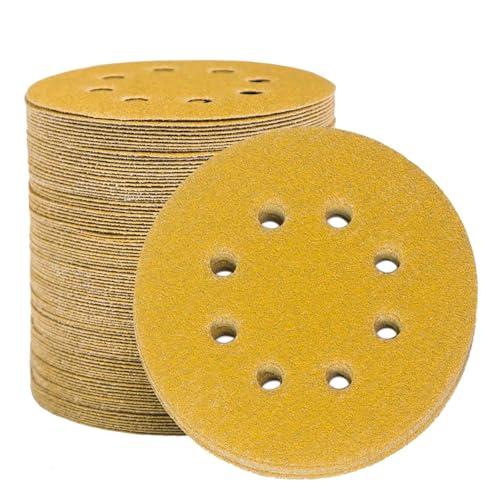 STEBRUAM 100 Pezzi Dischi Abrasivi da 125 mm Fogli di Sabbia a Disco 40 Graniglie Carte Abrasive 8 Fori Levigatura Carta Vetrata Smerigliatrice a Grana Grossa Cuscinetti per Levigatrice Orbitali