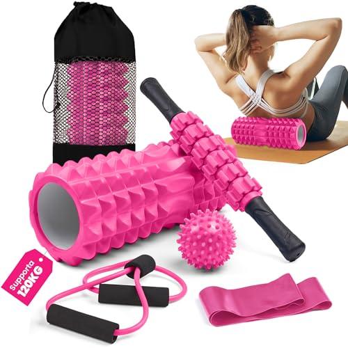 unycos - Foam Roller【PP/EVA】| Kit 5 in 1, Rullo per Massaggio Muscolare che Supporta 120 kg, Fascia di Resistenza Fitness, Palla, Bastone di Riabilitazione, Corda di Forma e Custodia