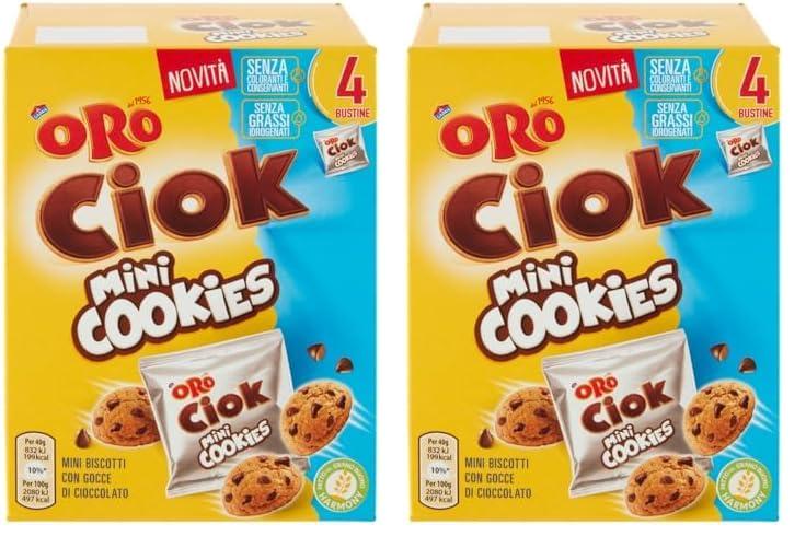 Oro Ciok Novita' Mini Cookies, Biscotti Croccanti con Gocce di Cioccolato al Latte - 4x40g [1 Confezione]