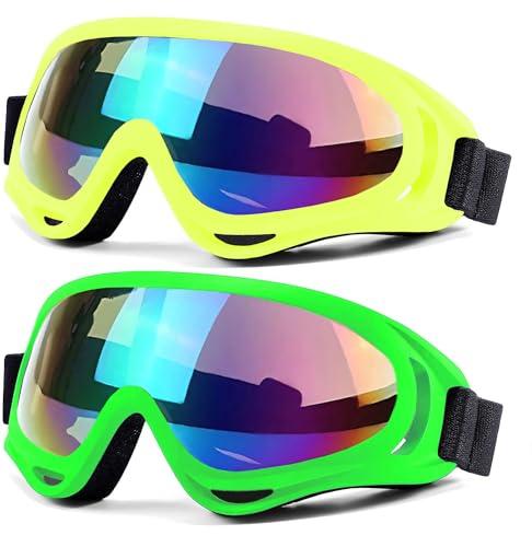 SHYL~JIER Confezione da 2 occhiali da sci, moto, snowboard con protezione UV, antivento, lenti antiriflesso, per uomini, donne, ragazzi, bambini