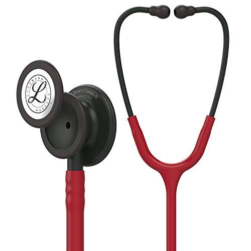 3M Littmann Stetoscopio per il monitoraggio Classic III, testina con finitura nera, connettore e archetto, tubo auricolare bordeaux, 69 cm, 5868