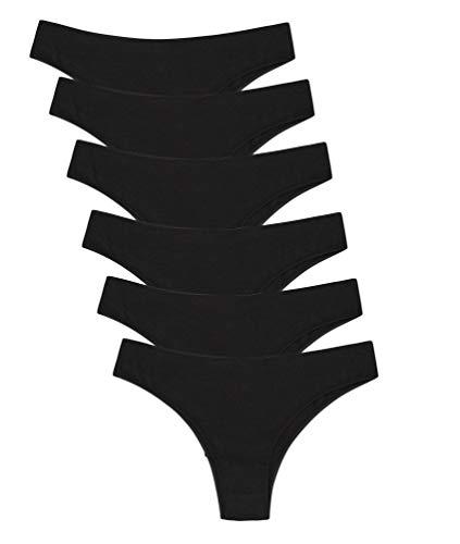 Channo Culotte Donna in Cotone 6 Pezzi - Mutande Brasiliane Traspiranti e Comode, Slip Intimo Nero L/XL
