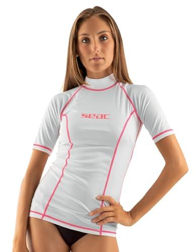 Seac T-Sun Short Lady, Maglia protettiva Rash Guard per snorkeling e nuoto anti UV, bianco/rosa, S