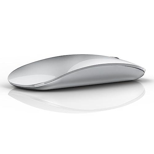 Uiosmuph U30 Mouse Wireless Bluetooth, Ricaricabile Mouse Wireless (BT5.1+ BT5.1+ USB) Silenzioso Mouse Senza Fili per Laptop/MacBook/Android/PC/Mac, Argento