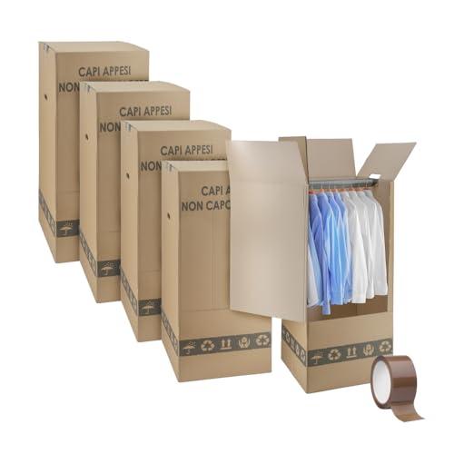 IMBALLAGGI 2000 - Scatole Cartone Porta Abiti con Barra Appendiabiti - 50x50 cm h 110 cm - Scatoloni Doppia Onda per Trasloco Armadio - Confezione da 6 Pezzi + 1 Nastro Adesivo Omaggio