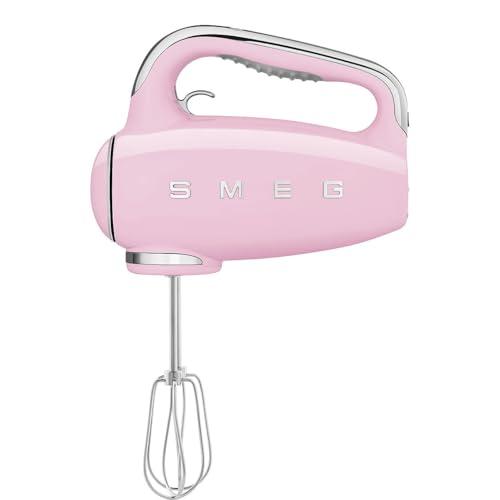Smeg, Sbattitore Elettrico HMF01PKEU, 9 Livelli di Velocità, Funzione Turbo, Sistema di Avvio Smooth Start, 4 Fruste, 2 Ganci Impastatori e Avvolgicavo in Dotazione, 250W, Rosa
