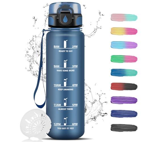 Borraccia 1 Litro, Borraccia Motivazionale Senza Perdite, Borraccie Palestra con Indicazione del Tempo, Borracce con Orari per Bere, Borraccie Sportiva per Fitness, Adulto, Ciclismo, Yoga, Ufficio