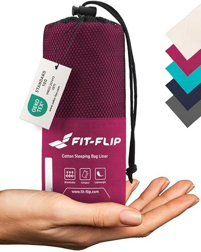 Fit-Flip Sacco Lenzuolo da Viaggio - 100% Cotone - Sacco a pelo da 325 g con scomparto per cuscino - Sacco Letto singolo ultraleggero e compatto - Sacco a Pelo leggero Estivo (Colore: Fucsia)