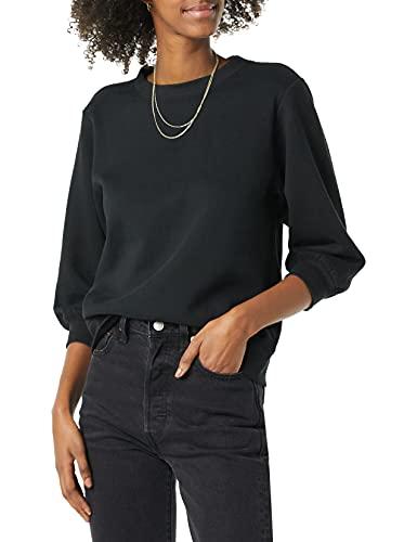 Amazon Essentials Felpa girocollo da donna con dettagli in pile e maniche in spugna francese, nera, XXL