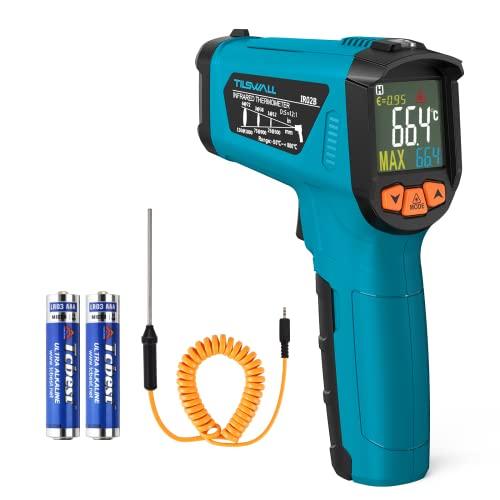 Tilswall Termometro Infrarossi Professionale (-50°C~800°C) con Sonda per Carne e Display LCD a Colori - Per Cucina/Forno/Frigori/Industriale(Non per Umani)