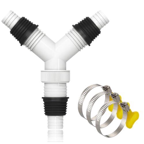 JAWUZ Raccordo scarico lavatrice per lavastoviglie,scarico lavatrice – Doppio connettore filettato a Y per tubo con raccordo di ingresso da 20-31mm e uscita tubo da 36 mm con filettatura plastica(B)