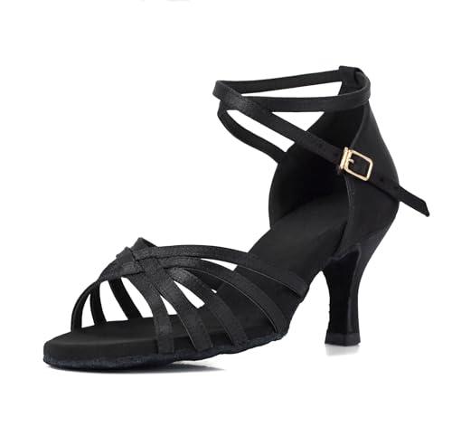 VASHCAME - Donna Scarpe da Ballo Latino/Sala da Ballo/Standard Tacco 5cm/7cm Nero (Tacco- 7cm) 38 EU