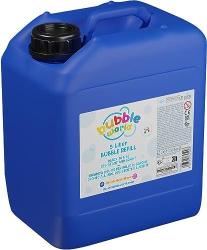 Bubble World - Ricarica per Bolle di Sapone - 5L - Liquido pronto all'uso per bolle e giocabolle - Ipoallergenico - Senza parabeni e Privo di Glutine - Made in Italy