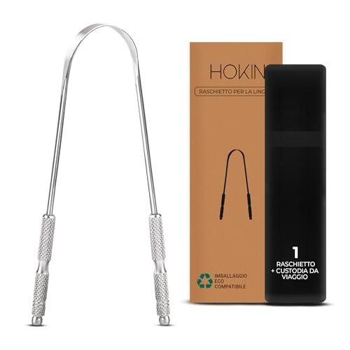 HOKIN Raschietto Lingua per adulti Pulisci Lingua in acciaio antimacchia Combatti Alito Cattivo 100% Metallo Tongue Scraper Cleaner Nettalingua Spazzola per uomini e donne (Confezione da 1 Pezzi)