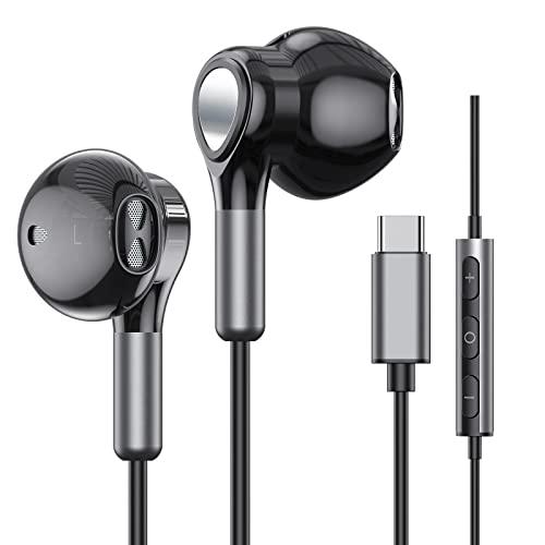 Cuffie USB C per Samsung Galaxy S24 S23 Ultra S22 S21 FE S20 A55 A54 Auricolari USB C con Microfono Hi-Fi Stereo Cuffie Type C In-Ear con Filo Auricolari Tipo C per iPhone 16 15 Pro Max Plus iPad Pro