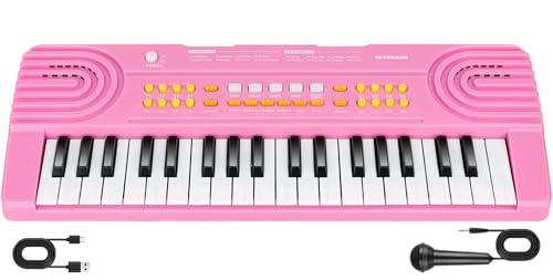 Tastiera Pianoforte Giocattolo per Bambini 3-8 Anni 37 Tasti con Microfono Giocattolo Musicale Educativo Natale Compleanno Regalo per Ragazze e Ragazzi (Rosa)