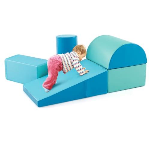 COSTWAY Set di 5 Blocchi con Diverse Forme e Colori, Giocattolo per Arrampicata e Strisciamento, Aiuta i Bambini a Crescere (Azzurro)