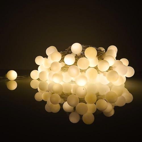 Luccika Home Catena Luminosa LED, Sfere Decorative 2 cm, 10 Metri, 8 Giochi di Luce, Telecomando, Timer, IP44 Interno/Esterno (Bianco Caldo)