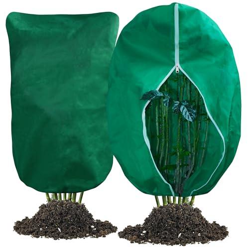 Huiguli 2 Pezzi Cappuccio Protezione Piante, 80 x 120cm Copertura Piante Inverno Porosità, Tessuto Non Tessuto per Piante con Coulisse e Cerniera, Telo Piante Inverno per Vaso, Palme, Ulivi