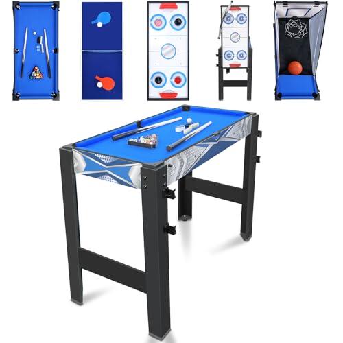 HLC Tavolo Multigioco,Giochi di Design Innovativo，Include Pallacanestro, Tiro con l'arco, Tavolo da Biliardo，Air Hockey, Tavolo da Ping Pong ecc. Tavolo Multi Gioco Grande (5 IN 1)
