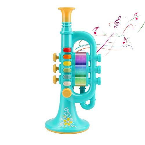 CestMall Tromba giocattolo, tromba con musica, giocattolo portatile per bambini, in plastica, con strumento musicale illuminato, regalo per bambini, ragazzi e ragazze, per apprendimento e
