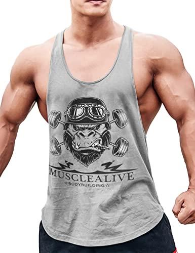 Muscle Alive Uomo Fitness sotto Maglie Sportive Canotta Bodybuilding Palestra Allenarsi Stringer Vest Arch Man Grigio S