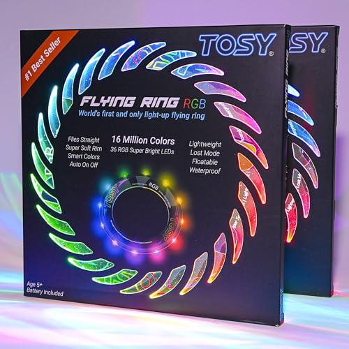 TOSY Flying Ring - 16 milioni di colori RGB o 12 LED, luminoso, modalità smarrimento, accensione automatica, impermeabile, frisbee leggero, regalo di compleanno e di Natale per ragazzo/ragazza/bambino