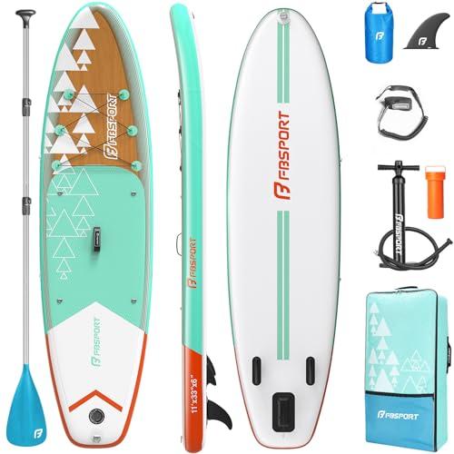 FBSPORT Tavola da SUP Gonfiabile SUP, Stand Up Paddling Board, Stand Up Paddle Board Gonfiabile per Stand Up Paddling 15CM Spessore, Surf con Alluminio Regolabile SUP Paddle + Pompa(BrownGreen)