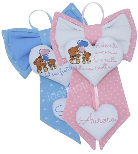 ideeanto Fiocco Nascita bimbo bimba Personalizzato con Nome e Frase, Fatto a Mano in Italia, fiocco nascita rosa fiocco nascita azzurro
