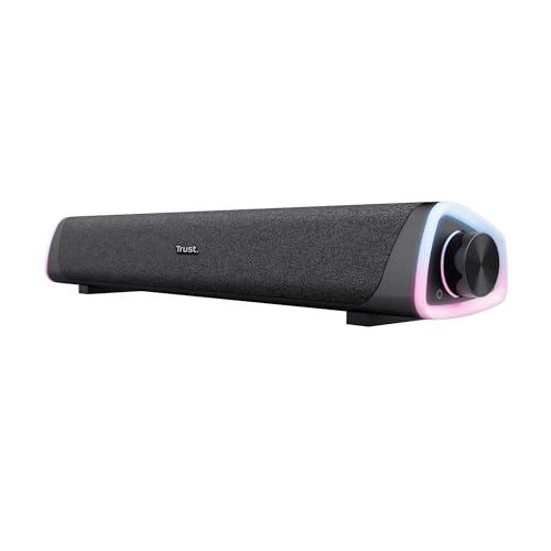 Trust Liro Soundbar PC 12W, Stereo Speaker con Illuminazione LED RGB, Sound Bar Jack AUX 3.5 mm, Casse PC con Alimentazione USB, Altoparlanti per PC Laptop Desktop Tablet Smartphone TV, Nero