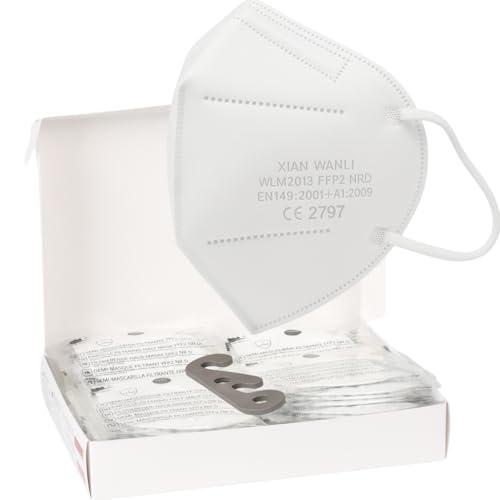 50 Mascherine FFP2 Bianche Certificate CE 2797 – 5 Strati, Filtrazione ≥99,5% – Anallergiche, Comode, Prive di Odore – Mascherina Bianca Ultra Confortevole Confezionate Singolarmente