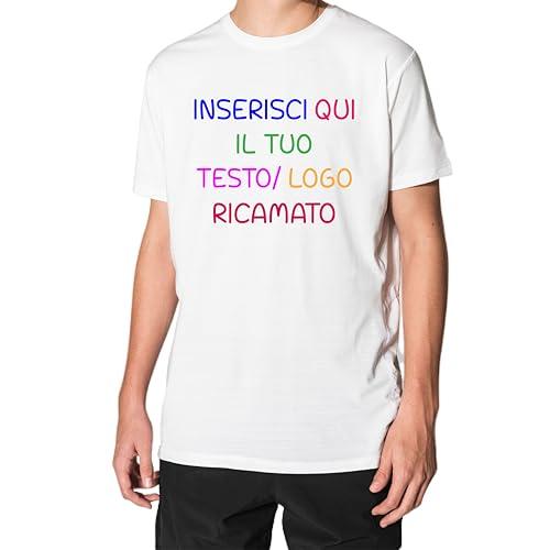 T-Shirt unisex Personalizzabile con Testo o Logo Ricamato, 100% Cotone (M)