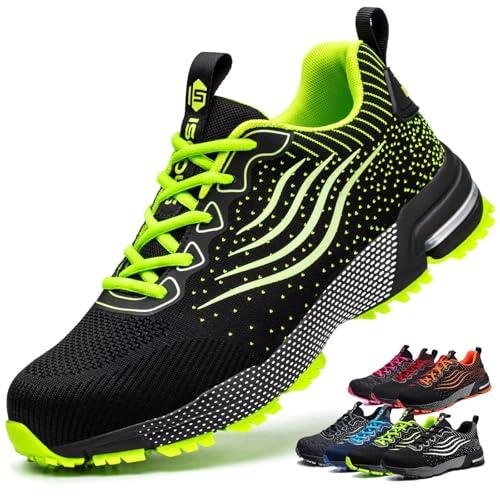 Scarpe Antinfortunistiche Uomo Donna Scarpe da Lavoro Leggere Traspiranti Scarpe da Cantiere con Punta in Acciaio Verde 43