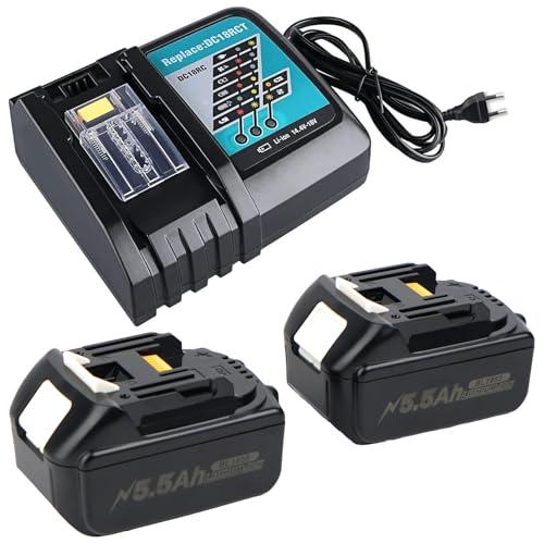 2 x 18V 5500mAh Batteria sostitutiva per batteria Makita 18V con caricabatterie DC18RC Compatibile con BL1860 BL1860B BL1855 BL1855B BL1850 BL1850B BL1860B DC18RC