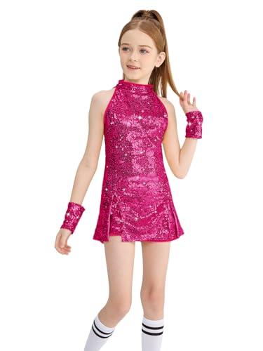 LOLANTA Costume da Ballo per Ragazze con Paillettes, Hip-Hop, Abbigliamento per Bambini, Fuchsia, 8-9 Anni, 140