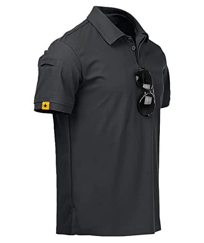 geeksport Polo Uomo Manica Corta Polo Shirt Sportiva Uomo Golf T-Shirt con Asciugatura Rapida Traspirante Outdoor Estiva Golf Shirt Collo a Lupetto Grigio Scuro XXL