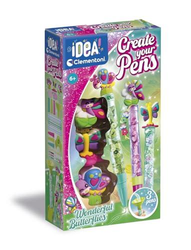 Clementoni Idea - Create Your Pens: Wonderful Butterflies, Laboratorio delle Penne Personalizzate, Kit Creativo per Bambini 6+ Anni, con 3 Penne Personalizzabili con Inchiostri e Accessori, 18873